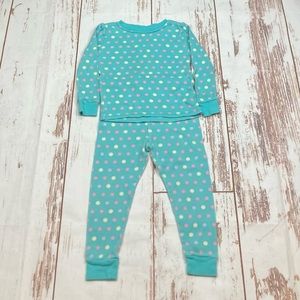 Sleepwear Pajama Set Teal Polka Dot Long Sleeve Shirt & Pants Sz 24M